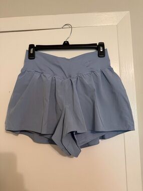 High-Waist Light Blue Pleated Women’s Shorts
